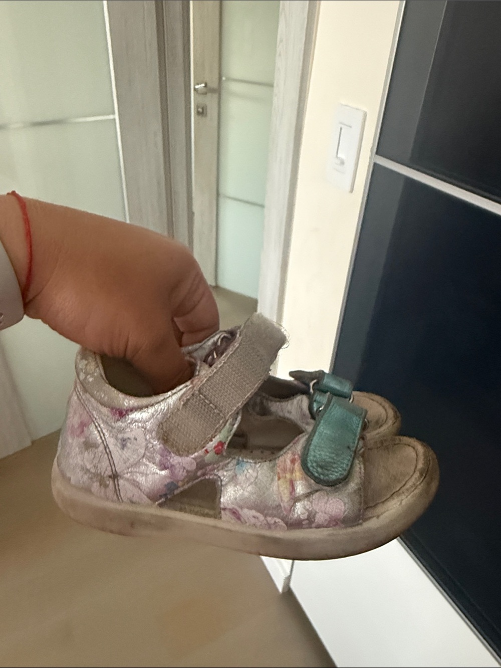 Naturino Girls Floral Metallic Sandals with Teal Strap